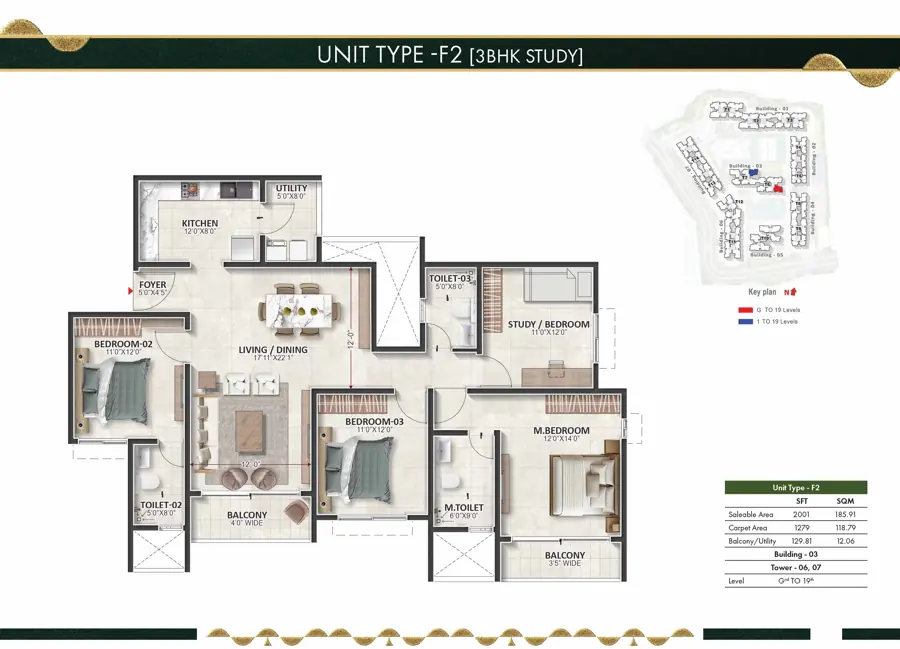 3B3T with Study floor plan at Prestige Evergreen Raintree Park