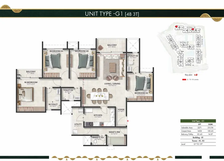 4B3T floor plan at Prestige Evergreen Raintree Park