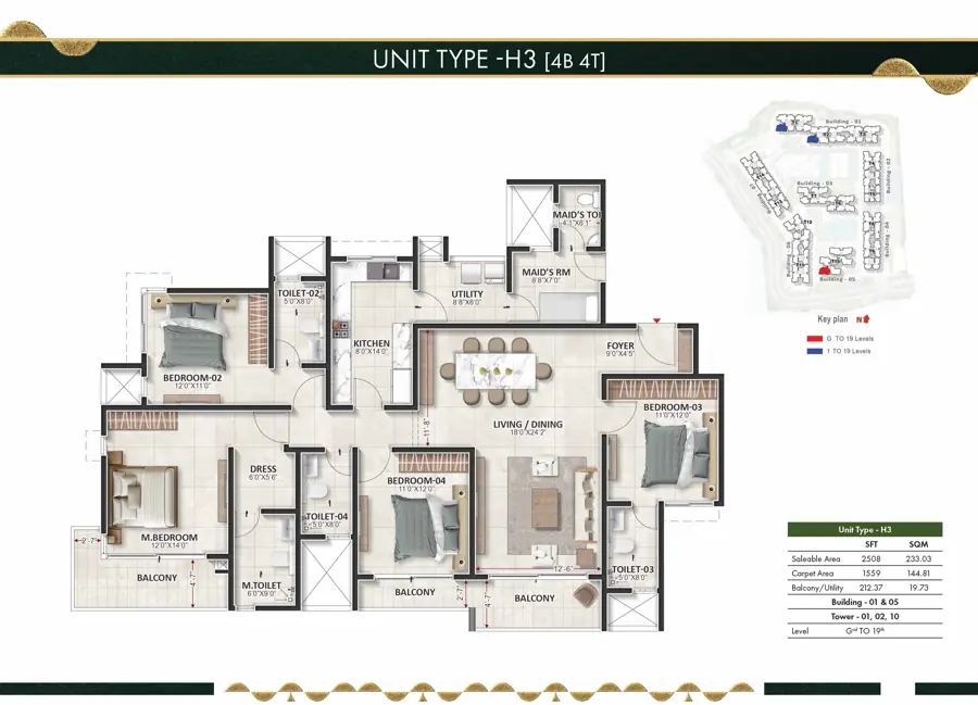 4B4T floor plan at Prestige Evergreen Raintree Park