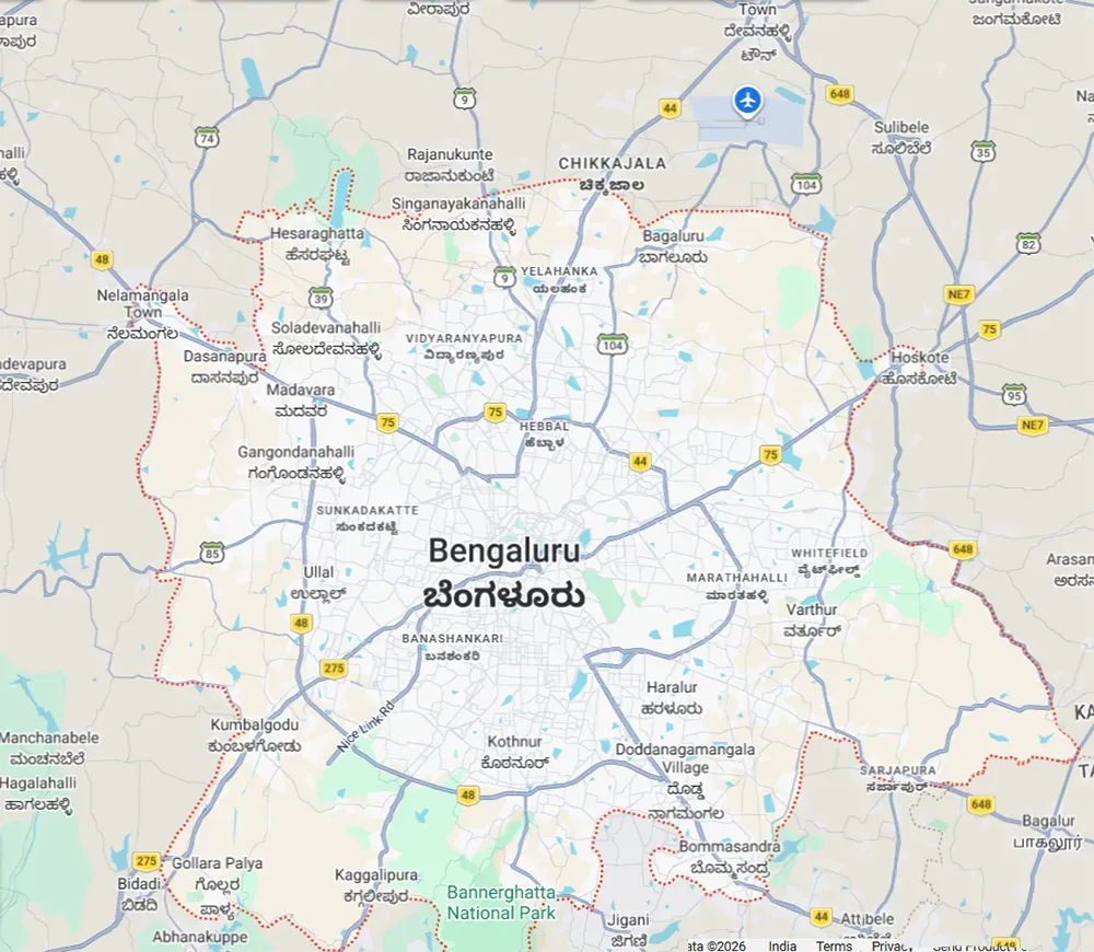 Location map of Prestige Evergreen Raintree Park Varthur Main Road Whitefield opposite Varthur Lake